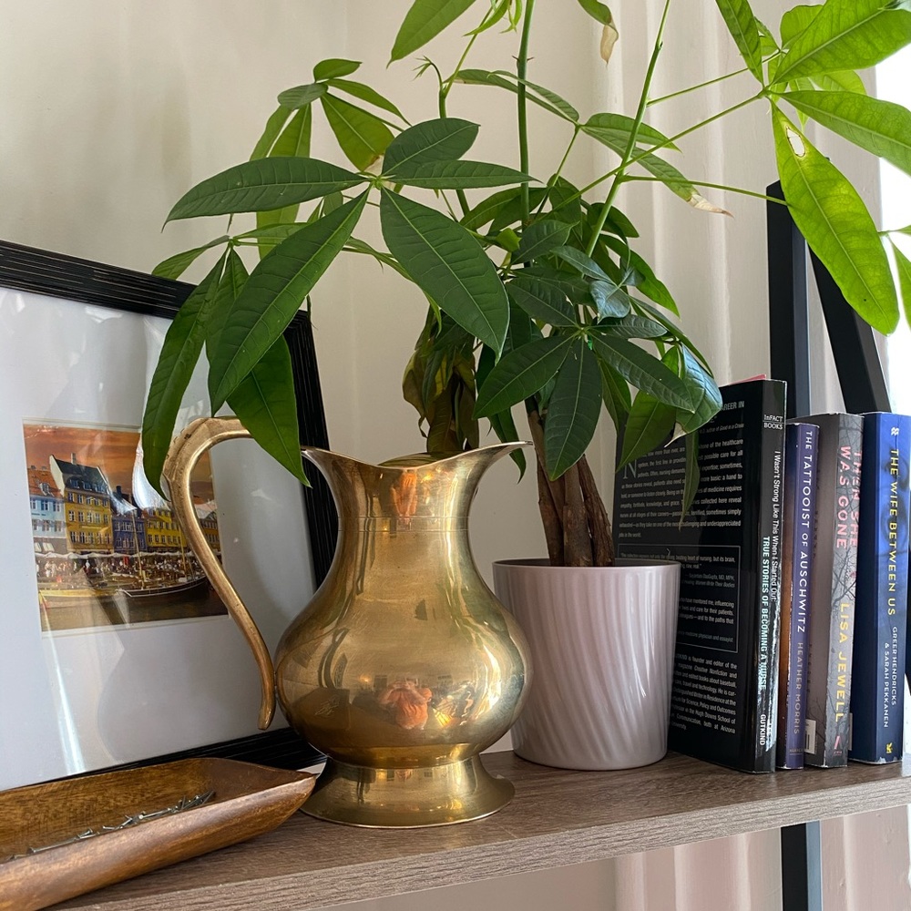 Gorgeous brass pitcher with handle vintage boho